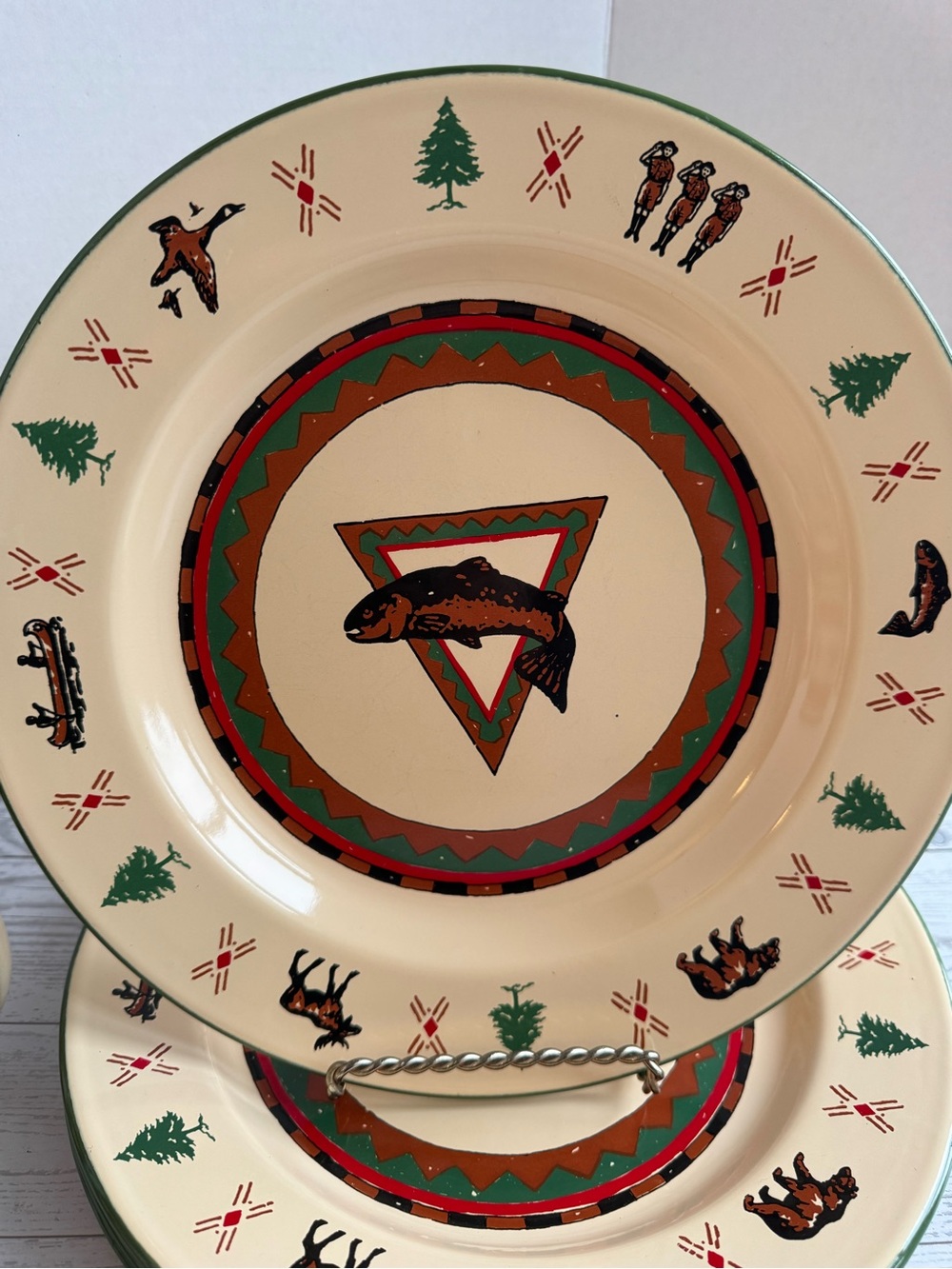 Enamelware Woodland Moose and Bass Dinnerware Collection with Red Accents Set - Picture 4 of 9